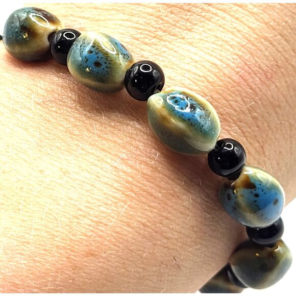 Ceramic Lampwork Beaded Bracelet 7in - Picture 2 of 3